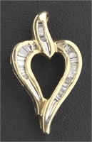 10kt Gold 1/4 ct Baguette Diamond Heart Pendant