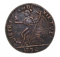 1776 Colonial Liberty & Virtue Massachusetts Coin