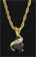 Genuine Pear Cut Onyx & Diamond Pendant