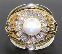 Pearl & White Topaz Baguette Ring