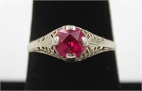 14kt White Gold Synthetic Ruby Solitaire Ring