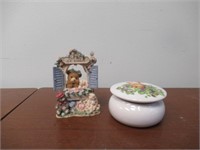 Rabbit Trinket Box, and Bear in Window Knick Knack