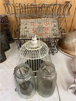 Wire baskets. shoe holder, bird cage, candle s
