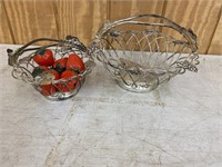 Metal baskets with ceramic strawberries