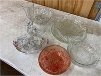 Glass trays, bowls and vases