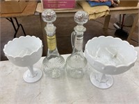 Wine decanters and pedestal bowls