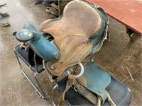 Saddle-blue leather with brown leather seat
