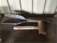 Wooden mallet and coal scuttle shovel