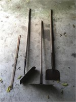 3 early tools, incl. trenching tool etc.