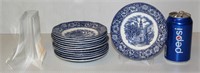 12 Liberty Blue Old North Church Plates w Stands