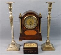 Manning Bowman Clock, Candlesticks and Music Box