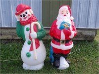 Vintage Christmas Santa & Snowman Blow Mold Lights