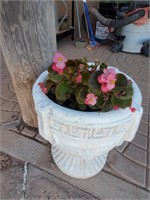 White Concrete Plante W/ Pink Flowers