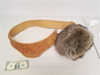 Leather Ornate Ammo Belt & Racoon Fur Hat