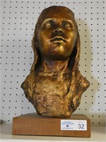 Signed Bust on Wooden Stand