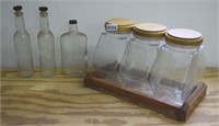 3 Glass Bottles, & 3 Glass Canisters