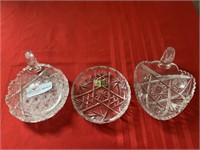 3 unmatched crystal items candy dish and 2 nappie