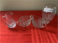 4 unmatched lead crystal pieces marquis vase,