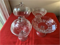 4 patter glass high standard compote, 2 are