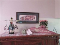 Framed Picture, Wooden Plaque, Silk Rose Plant