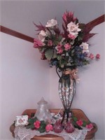 Large Floor Vase w/ Floral Arrangement, Antique