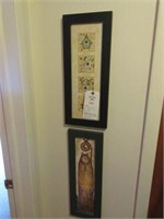 3 Framed Pictures, Painted Slate, Wood Cat & Mouse