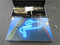 Bundy Alto Saxophone in Case, Sax Neon Lamp