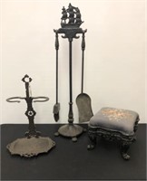 Iron Victorian Foot Stool & Fireplace Tools