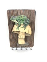 Avis Brown Painted Frog on Mushroom Wood Sculpture
