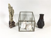 Asian Soapstone Carving & Bronze Vase