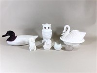 Group of Milk Glass Covered Dishes.