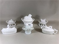 Collection of Milk Glass Covered Dishes