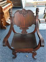 Antique Wood Chair with Lion Detail 20" x 36.5"