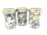 (3) Jars of Mixed Buttons