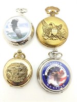 (4) Eagle/America Themed Pocket Watches