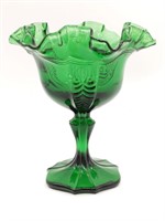 Green Glass Compote 6.25"