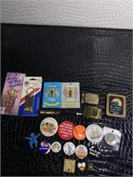 Lot of vintage pinback buttons/ magnets/key holder