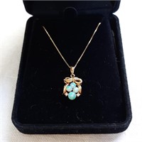 14K Gold Necklace w/ Blue Opalescent Stones
