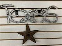 "Texas" Wall Art Made From Horseshoes, & Antique