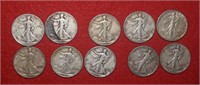 (8) Walking Liberty Half Dollars 1936 to 1946 Mix