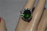 Sterling Silver Stauer Ring w/ Green & White