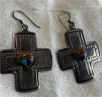 Sterling Silver Southwest Style Earrings w/ Inlaid