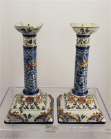 Pair Vintage Portugal Pottery Candlesticks