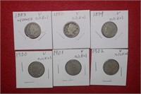 (6) Liberty V-Nickels 1883 No Cent to 1902 Mix