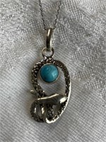 Sterling Silver Snake Necklace w/ Turquoise