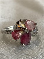 Sterling Silver Ring w/Multi-Colored Gemstones Sz8