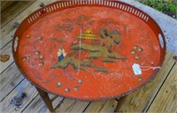Antique Red Chinese Chinoiserie Tray & Stand