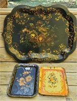 Antique Toile Painted Metal Tray Lot