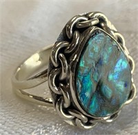 Sterling Silver Ring w/ Blue Abalone Sz 7.5