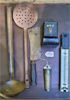 Lot of Vintage Antique Metal Tools Thermometer